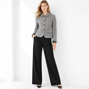 Talbots Tweed Velvet Trim Professional Blazer Jacket Gray Chevron 2P